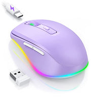 Wireless Mouse Jiggler - LED Wireless Mice with Build-in Mouse Mover, Rechargeable Moving Mouse for Laptop with Undetectable Random Movement Keeps Computers Awake - Purple- Commision Earned