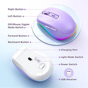 Wireless Mouse Jiggler - LED Wireless Mice with Build-in Mouse Mover, Rechargeable Moving Mouse for Laptop with Undetectable Random Movement Keeps Computers Awake - Purple- Commision Earned