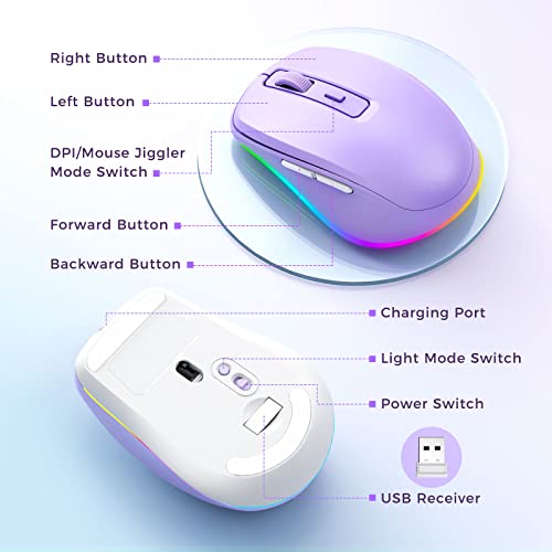 Wireless Mouse Jiggler - LED Wireless Mice with Build-in Mouse Mover, Rechargeable Moving Mouse for Laptop with Undetectable Random Movement Keeps Computers Awake - Purple- Commision Earned