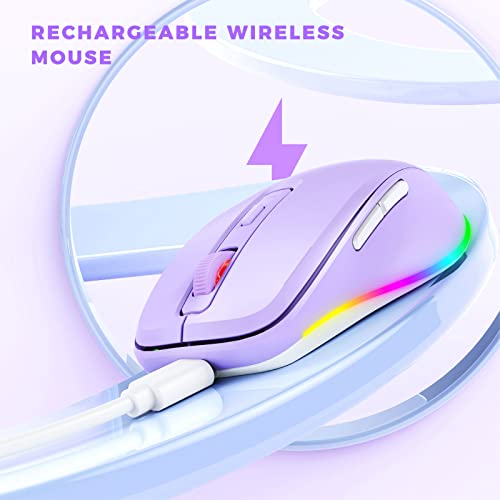 Wireless Mouse Jiggler - LED Wireless Mice with Build-in Mouse Mover, Rechargeable Moving Mouse for Laptop with Undetectable Random Movement Keeps Computers Awake - Purple- Commision Earned