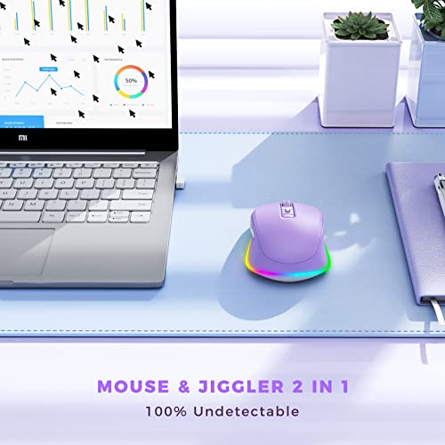 Wireless Mouse Jiggler - LED Wireless Mice with Build-in Mouse Mover, Rechargeable Moving Mouse for Laptop with Undetectable Random Movement Keeps Computers Awake - Purple- Commision Earned