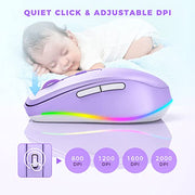 Wireless Mouse Jiggler - LED Wireless Mice with Build-in Mouse Mover, Rechargeable Moving Mouse for Laptop with Undetectable Random Movement Keeps Computers Awake - Purple- Commision Earned