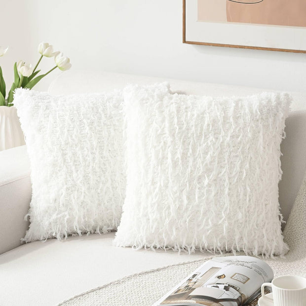 Volcanics Boho Decorative-Throw-Pillow-Covers-20x20, Soft Plush Feather Faux Fur Couch Cushion Case Fluffy Pillowcases for Home, Set of 2, White.- Commissioned earned