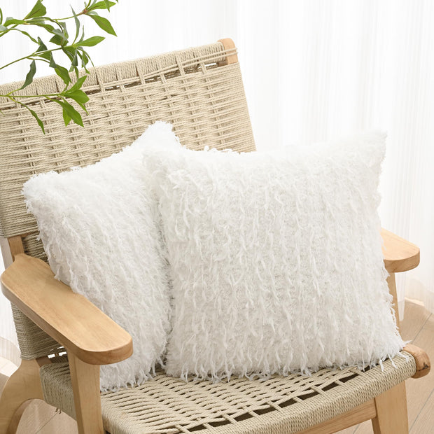 Volcanics Boho Decorative-Throw-Pillow-Covers-20x20, Soft Plush Feather Faux Fur Couch Cushion Case Fluffy Pillowcases for Home, Set of 2, White.- Commissioned earned